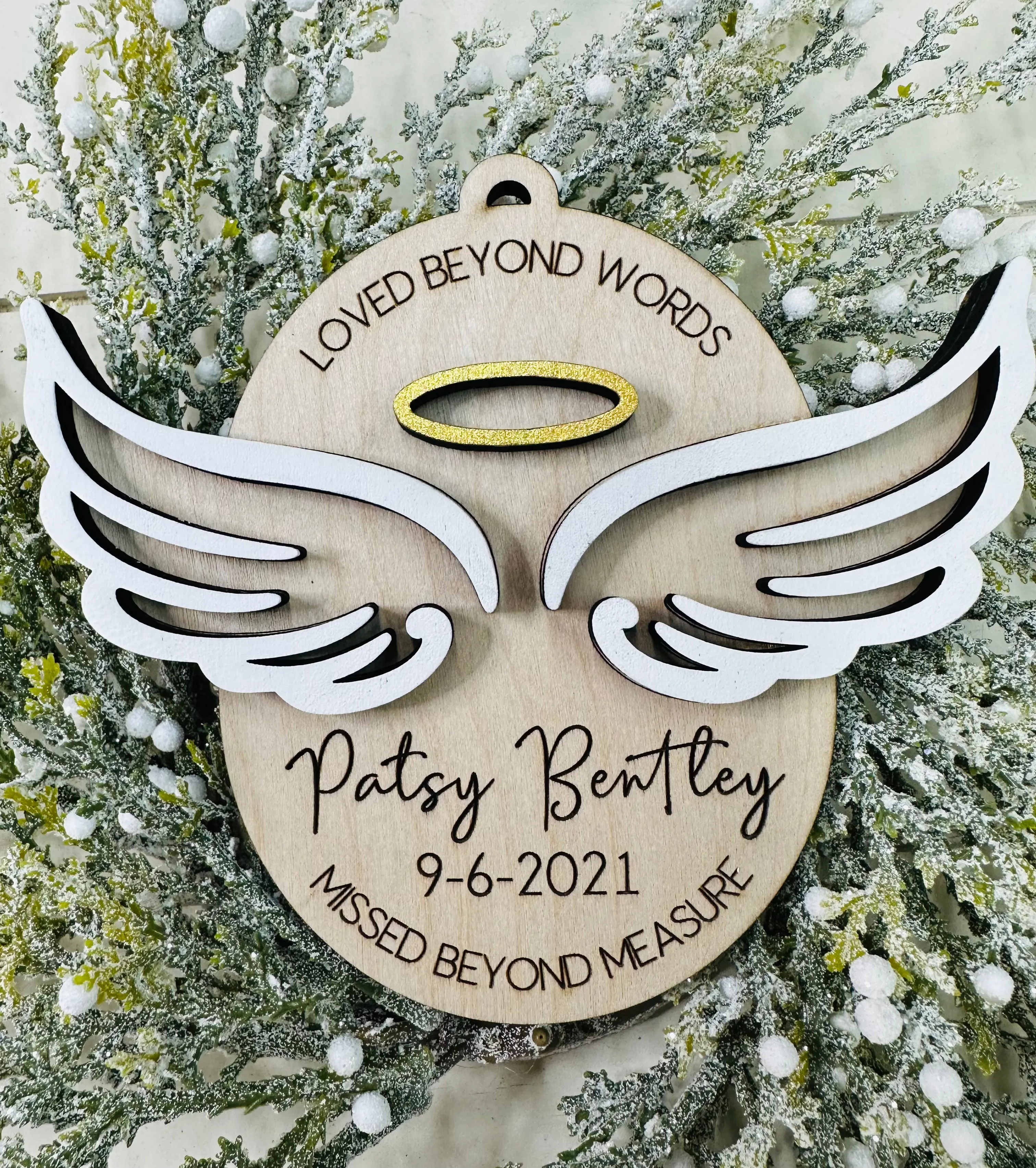 Customizable Handmade Memorial Angel Wings Ornament - 4 Inches Dimensional Look Home Supply, Festive Decoration, Thoughtful Holiday Gift with Ribbon, Free In-Store Pickup, Home Supplies