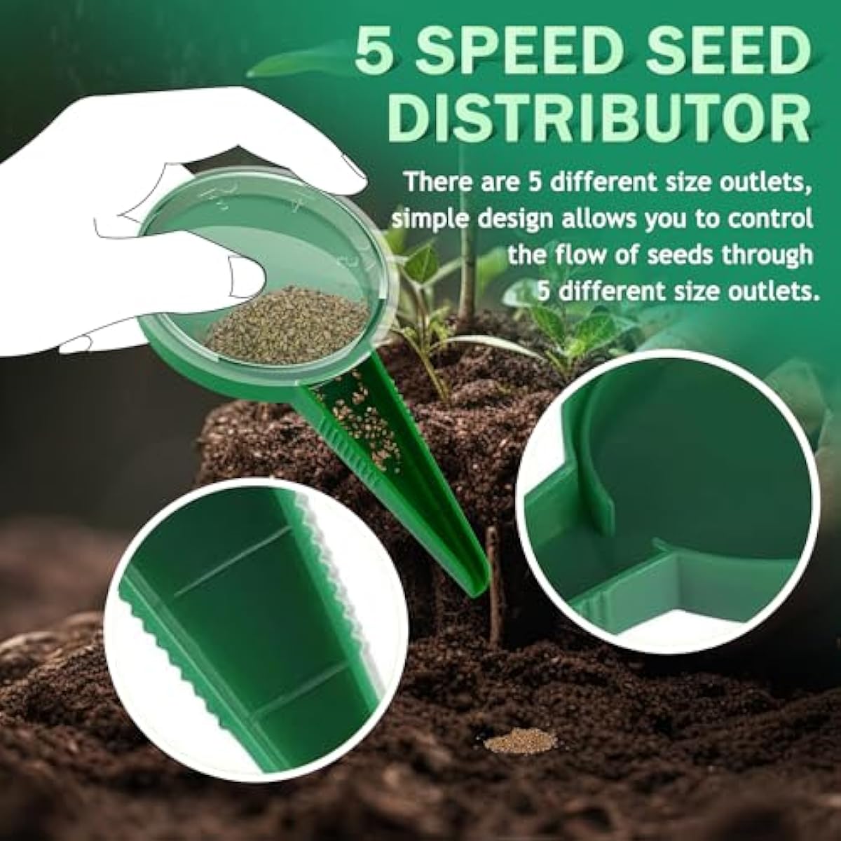 6 PCS Mini Seed Spreader, Sowing Seed Dispenser with 5 Speeds, Sowing Helper, Small Seed Planter Tool, Manual Seedlings Dibber and Widger Set, Seed Sower Spreader Handheld for Tiny Seeds (Red)