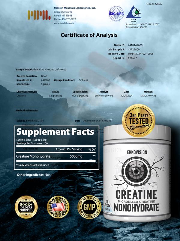 EKKO Creatine Monohydrate - 3rd Party Tested