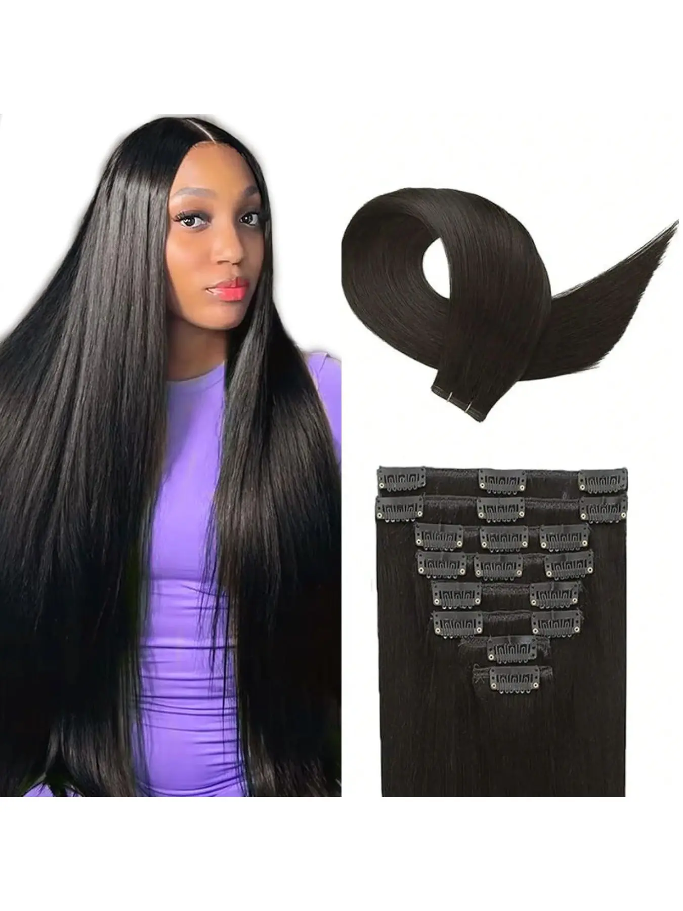 8pcs Clip in Hair Extensions Real Brazilian Human Hair Natural Color Human Hair Clip in Extensions Seamless Invisible Clip-ins Remy Human Hair Extensions for Women Soft Double Weft Hair
