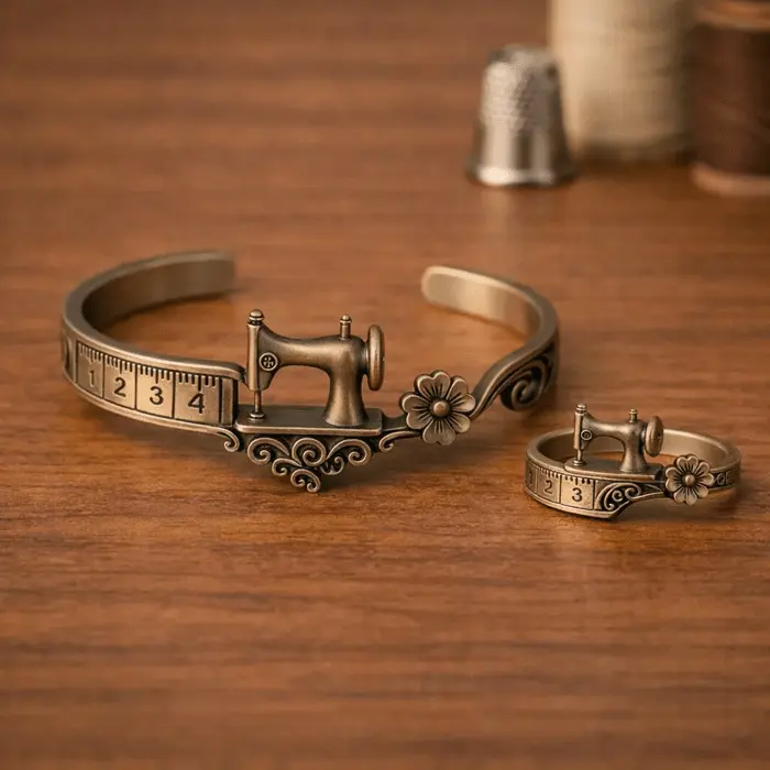New hot-selling Sewing Machine Themed Bracelet, sewing machine bracelet and ring set, a special gift