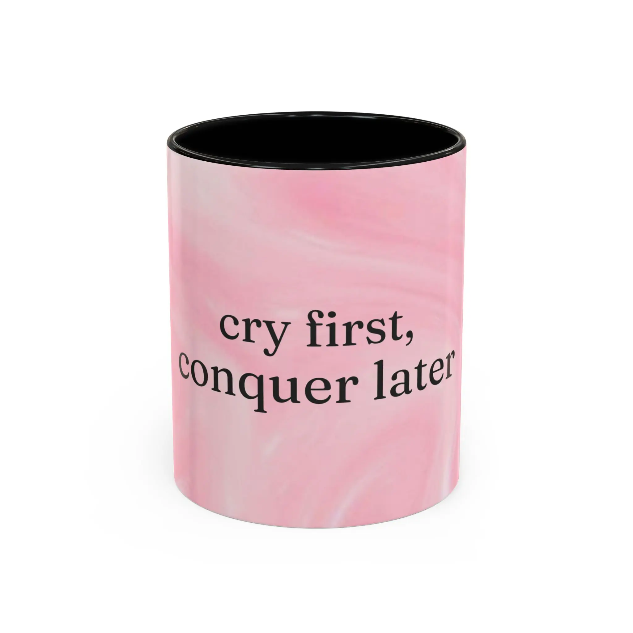 cry first, conquer later mug | pink marble floral accent coffee mug