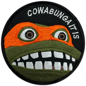 Bluyellow Cowabunga It Is Patch Embroidered Morale Tactical Funny Patches Hook Backing for Tactical Backpack Vest Hat 3.15" Easy Attachment