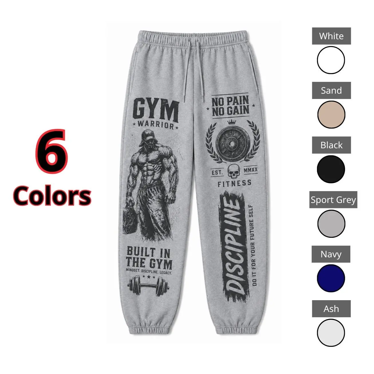Men’s & Women’s Graphic Workout Sweatpants, Gym Motivation Print Joggers with Elastic Waist and Adjustable Drawstring, Relaxed Casual Fit for Fitness Training, Weightlifting, Running, Lounging, Streetwear & Daily Wear L