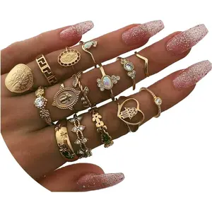 Knuckle Rings Set for Women Snake Flower Rings Finger Midi Rings Boho Stacking Rings Pack