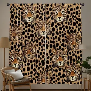 2 Piece Leopard Print Semi-Transparent Polyester Curtains, Easy Installation, Ideal for Bedroom Living Room Study Office Home Decor, Home Decoration Curtain