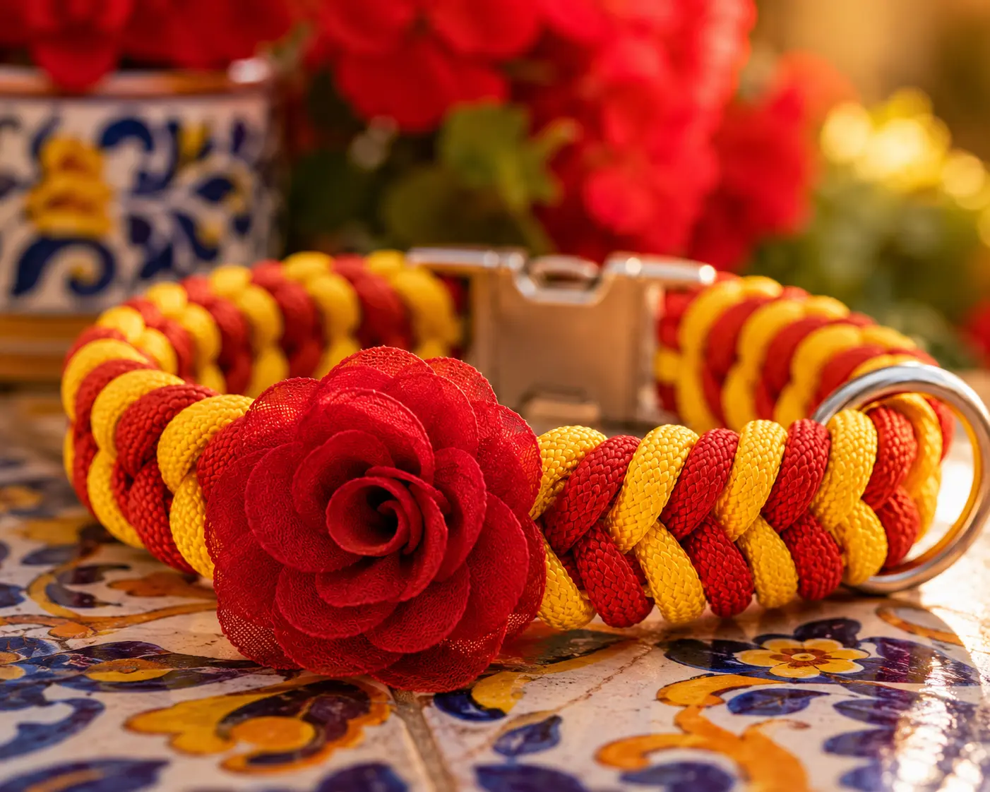 Paracord Handmade Dog Collar | Red & Yellow