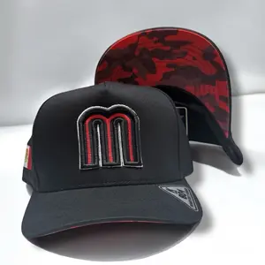 Hat Mexico Style Snapback Cap Embroidered with "M" Logo, Adjustable Fit, Adjustable Closure, Black Color