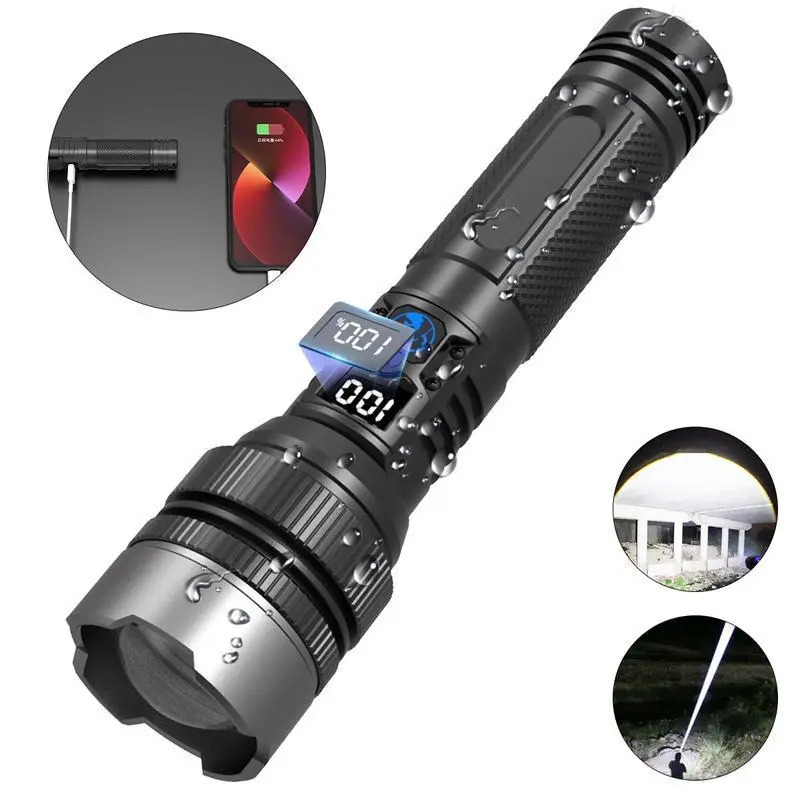 EDC Rechargeable Handheld Flashlight, Digital Display LED High Lumens Torch, Zoomable Light with Magnetic Charging & Device Output Port, Portable Emergency Flashlight for Camping, Hiking, Home & Gift