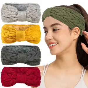 5-piece Autumn Winter Plush Wool Knitting Cross Knot Headband For Women Elastic Sports Hair Bands Ear Warmers Female Head Cover Turban