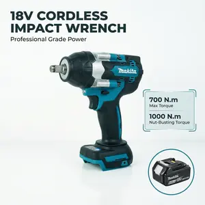 Makita 18V 1/2 Inch Cordless Brushless Work Light Impact Wrench 700Nm Torque 1000Nm Breakaway For Automotive Repair Tire Service Construction Bolt Removal Electric Wrench Kit  Tool Case 2026 Makita essential Tools Universal Magnetic Spark Plug Socket Set