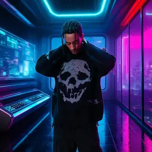 Men's Oversized Skull Sweater Gothic Crewneck Long Sleeve Ripped Punk Sweater Pullover