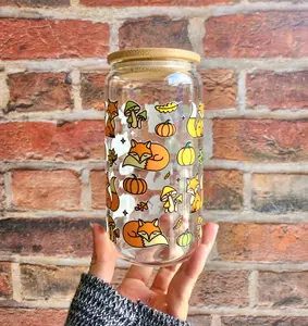 Fall Fox 16oz. Glass Tumbler Bamboo Bottle