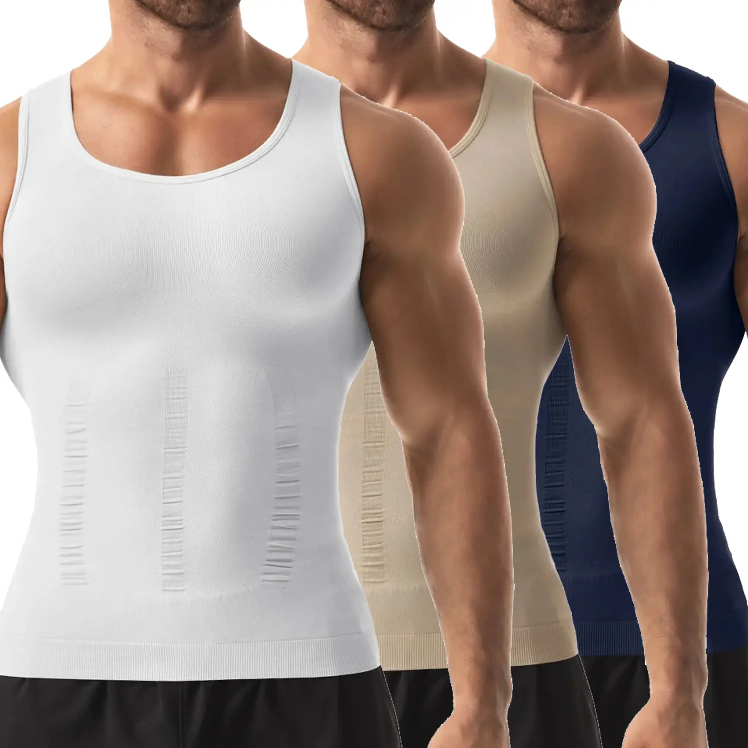 1-3 Pack Menswear Compression Shirt Body Shaper Vest Tummy Control Tank Top Shapewear Workout Underwear Sports Breathable Undershirt Soft Stretchy Suit Fabric Formal Gym