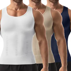 1-3 Pack Menswear Compression Shirt Body Shaper Vest Tummy Control Shapewear Abdomen Workout Tank Tops Sports Breathable Undershirt Soft Stretchy Suit Fabric