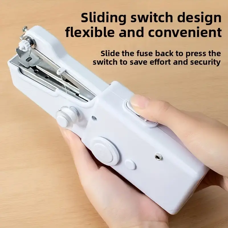 Compact Mini-Size Plastic-Body Handheld Sewing Machine, Elegant Wooden Box, 29-Piece Kit, Cordless, Ideal for Adults & Quick Home Repairs