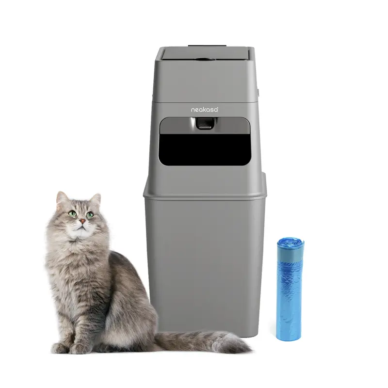 Neakasa PooGuard Closed Box Litter Waste Receptacle - 9.2L Trash Can, Plastic Body, Litter Box Replacement, Viewing Window, Wider Opening, 3 Rolls of Bags 4-Month Refill Pack & Liners, Grey, Waste Disposal Receptacle for Pets