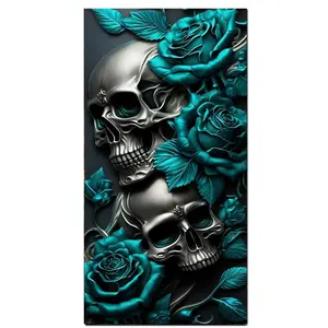 Green Rose And Skull 5D Diamond Painting Kits for Adults, DIY Diamond Art Kits for Beginners, Diamond Dot Kits Gem Arts and Crafts for Living Room, Large Size, Wall art painting