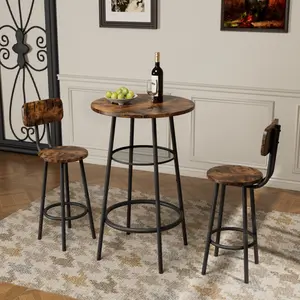 3 Pieces Bar Set, Table equipped with 2 bar stools , with backrest and partition