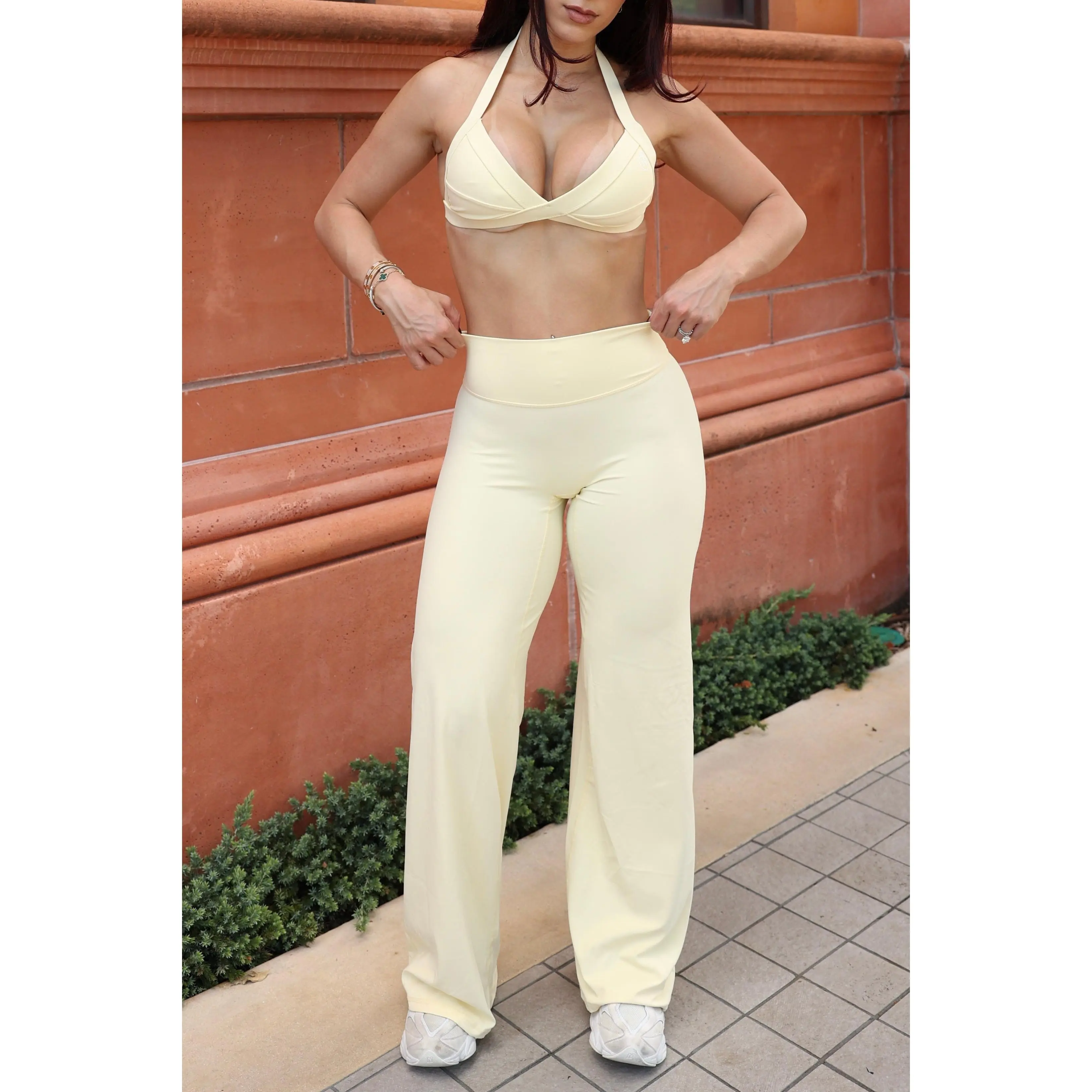 Pchee Butter Yellow Halter Bra and Straight Pant Set