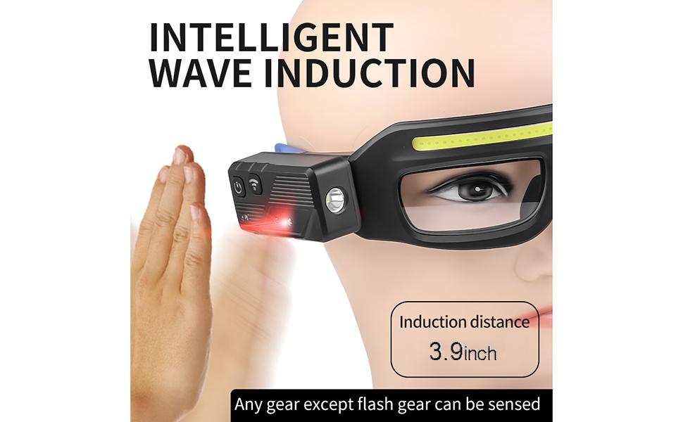 LED glasses rechargeable headlight glasses with motion sensor and touch control, 5 modes USB C lighted glasses for running camping, fishing, cycling, hiking, hands-free lighting glasses