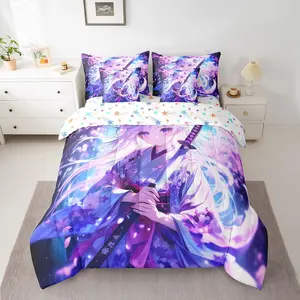 7 Piece Anime Girl Comforter Set,for Kids,Kawaii Japanese Anime Bedding Set,Cartoon Girl Bed in A Bag Sci Fi Style Japanese Animation Sheet Set for Kids Girls Teens Bedroom
