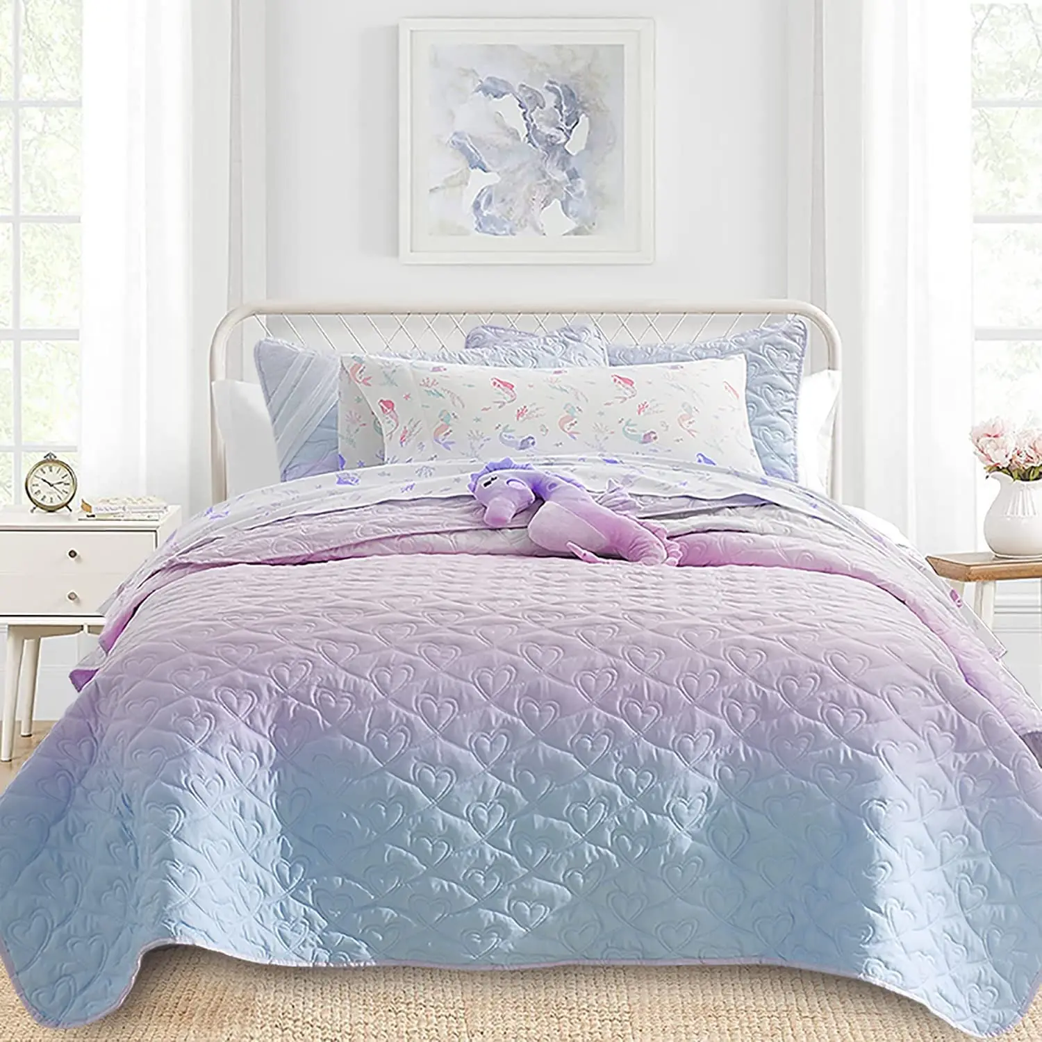 King Size 3 Piece bedding sets, Skin Friendly Bailey Pattern Printed Bedding Coverlet Set, Lightweight Soft Reversible Bedspread Sets for All Season (1 Quilt & 2 Pillow Shams)