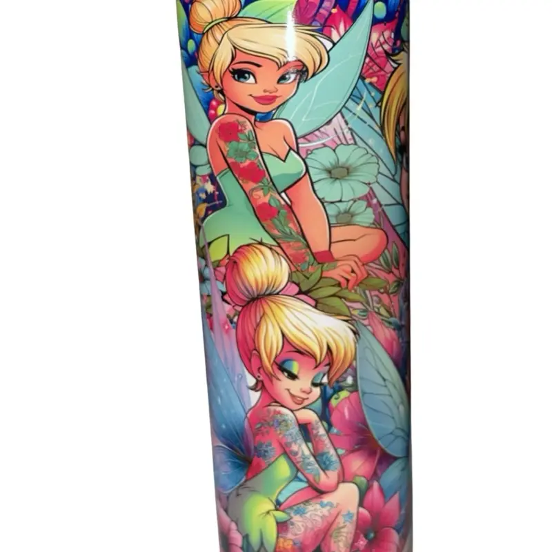 Tinkerbell Custom Tumbler with Colorful Design Featuring Tinkerbell Character Illustration