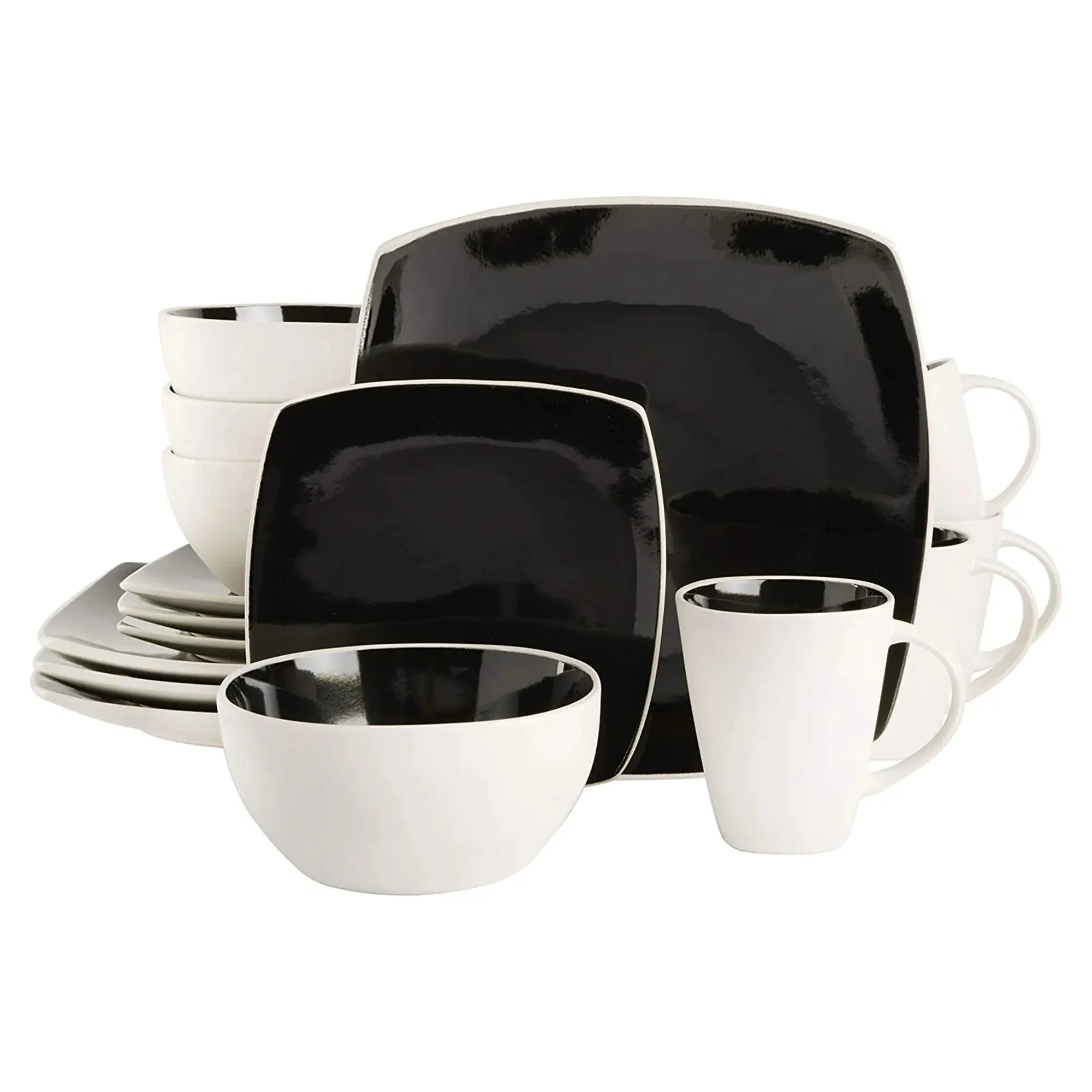 16 Piece Stoneware Set, Black and White 16 Piece Stoneware Set, Black and White