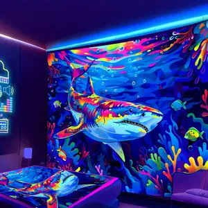 1 Pc. Underwater Shark Glow Tapestry - Large Size Glow Home Decor, Suitable for Dorms and Living Rooms - No Installation Required (Shows Glow and Natural Light Effects) 60X40