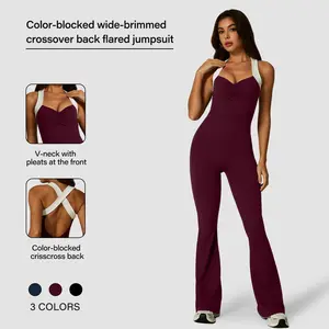 Women's Color-Block Wide-Leg Cross-Back Jumpsuit A versatile sleeveless jumpsuit perfect for all seasons, ideal for gym workouts, yoga, running, and outdoor activities. An excellent everyday wardrobe staple