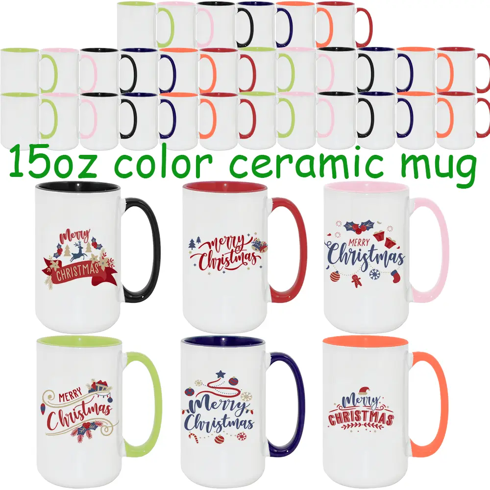 36PCS 15oz Sublimation Color Accent Mugs Bulk Ceramic Coffee Cups with Colored Handles & Rims for Custom Printing