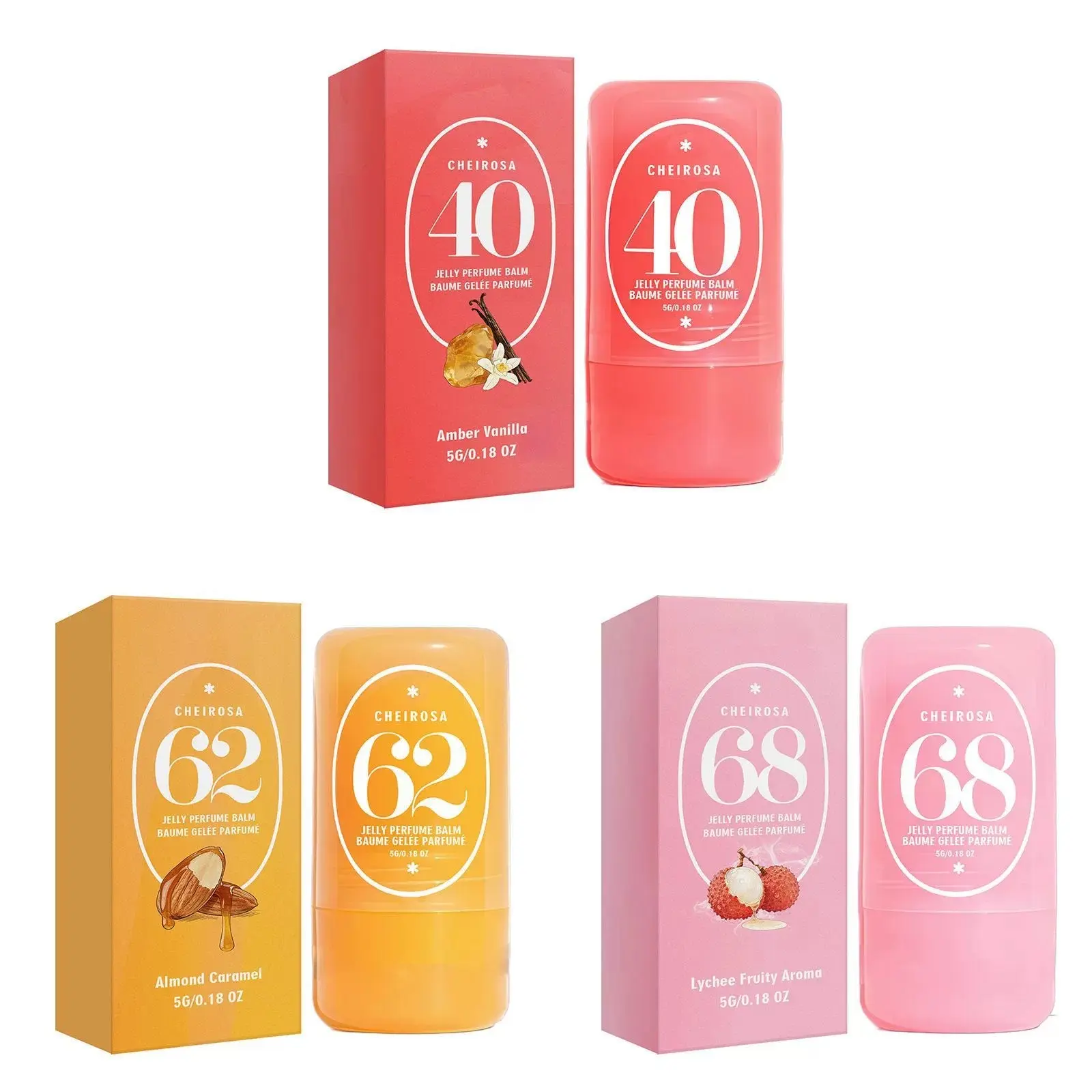 Solid Perfume Balm Set for Women, 3x5g Travel Size, Vanilla Amber Gourmand Fragrance, Almond Caramel & Lychee, Long Lasting, Alcohol-Free, Fragrance Ensemble Set, Fragrance Sets