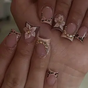 24pcs European Style Leopard Print Nail Art Set, Reusable Press-On Nails with Jelly Glue & Nail File, Easy Wear Stylish Acrylic Nails for Women and Girls