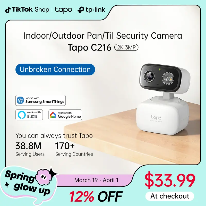 TP-Link & Tapo C216/C246D/C260 Pan/Tilt Indoor/Outdoor Security Camera,Single/Dual Lenses,2K 3MP/4K 8MP,AI-Powered Detection,No Subscription,Motion Tracking,Color Night Vision,360° Pan/Tilt, Works w/Alexa & Google