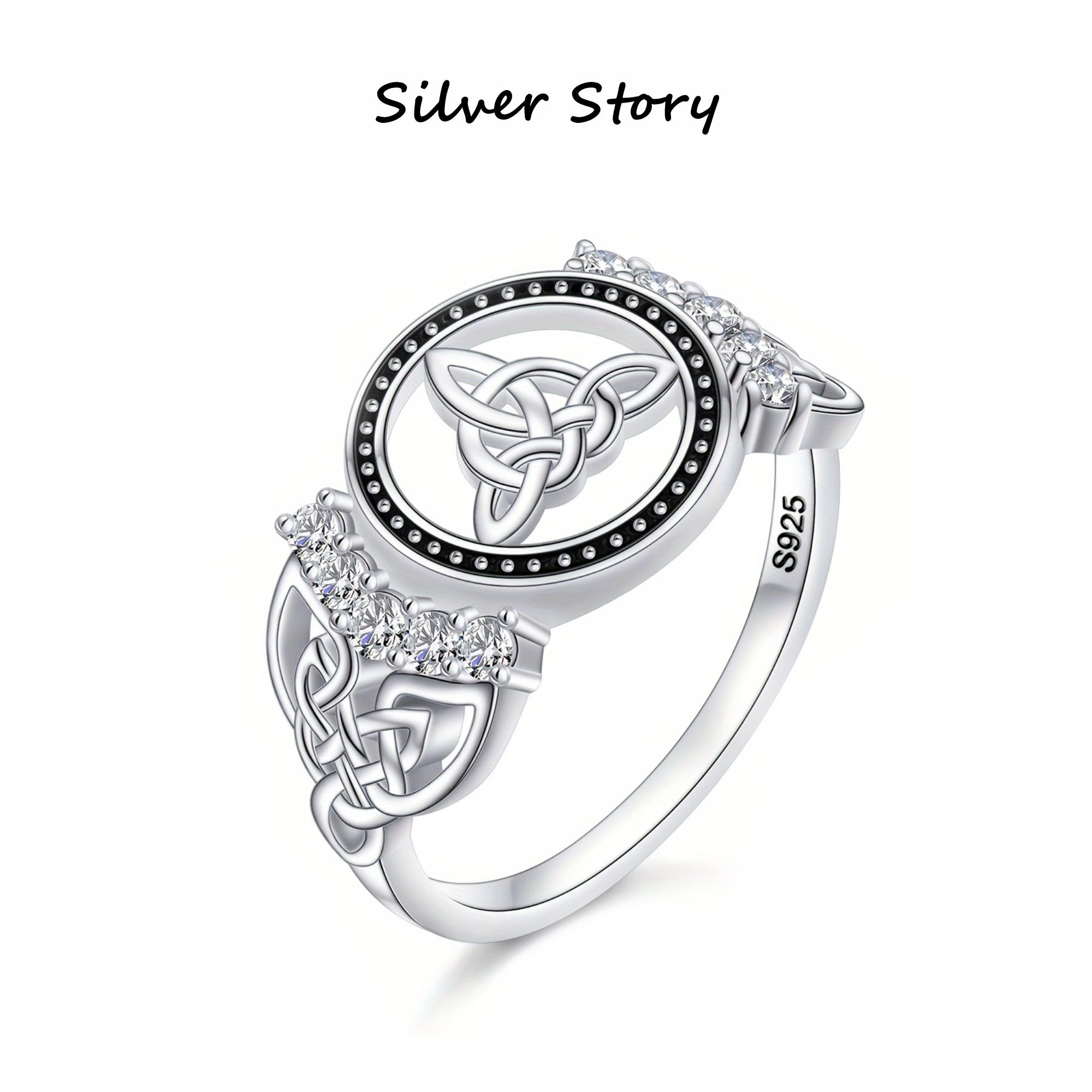 925 Sterling Silver Celtic Knot Triquetra Ring for Men, Vintage Irish Trinity Knot Signet Ring , Handmade Gothic Witchy Jewelry, Unique Pagan Amulet Ring Gift for Boyfriend Husband, Retro Viking Style Statement Ring for Daily Wear & Occasions