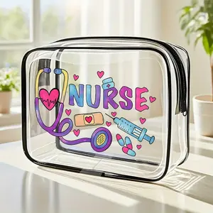 Nurse-Themed Clear Cosmetic Bag with Stethoscope & Tools Design, Ideal Gift for Nurses, Small Makeup Bag for Purse, Travel Toiletry Bag