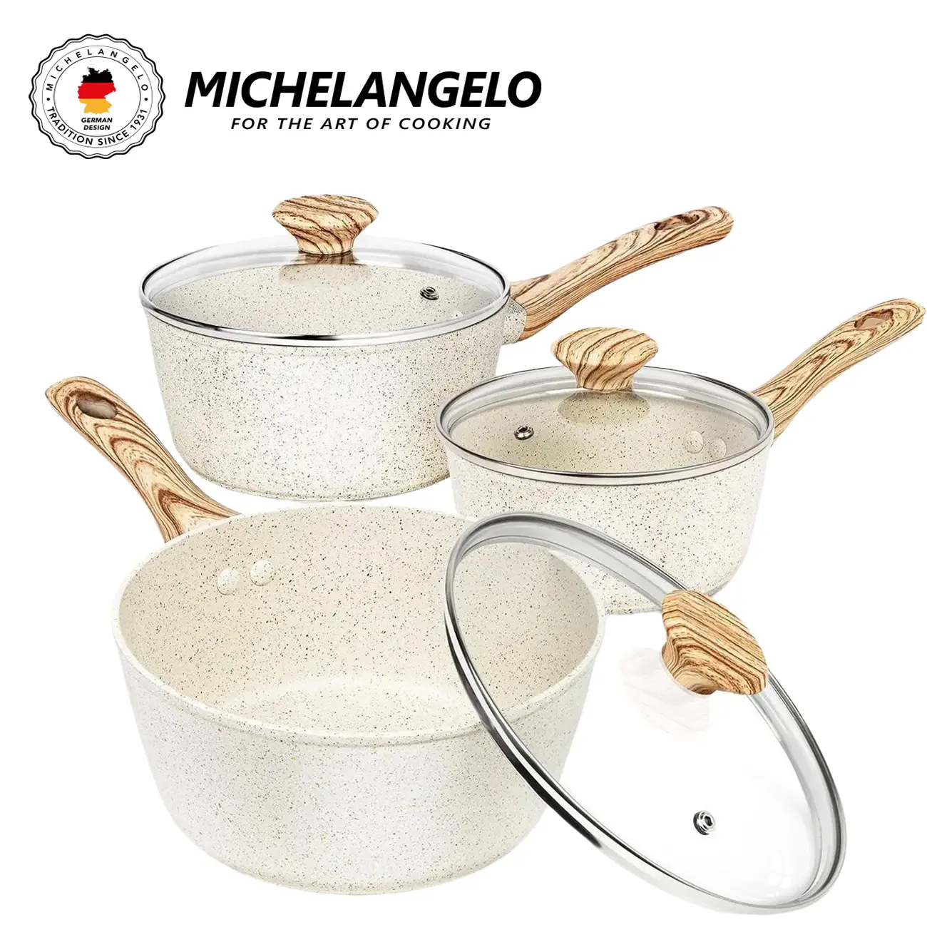 MICHELANGELO Nonstick Saucepan Set with Glass Lids, 1.5QT, 2QT & 3QT Sauce Pans MICHELANGELO Nonstick Saucepan Set with Glass Lids, 1.5QT, 2QT & 3QT Sauce Pans
