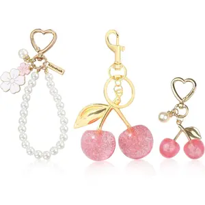 3 PCS Bag Charms Pearl Cherry Keychains Purse Charm for Handbags Keychain Accessories for Women