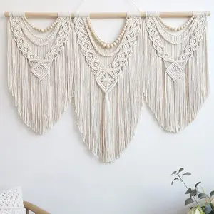 Macrame Wall Hanging Large- Boho Wall Decor- large wall art- Wall Decor Living Room- Macrame Tapestry Boho Decor for Bedroom (Wooden Bead)