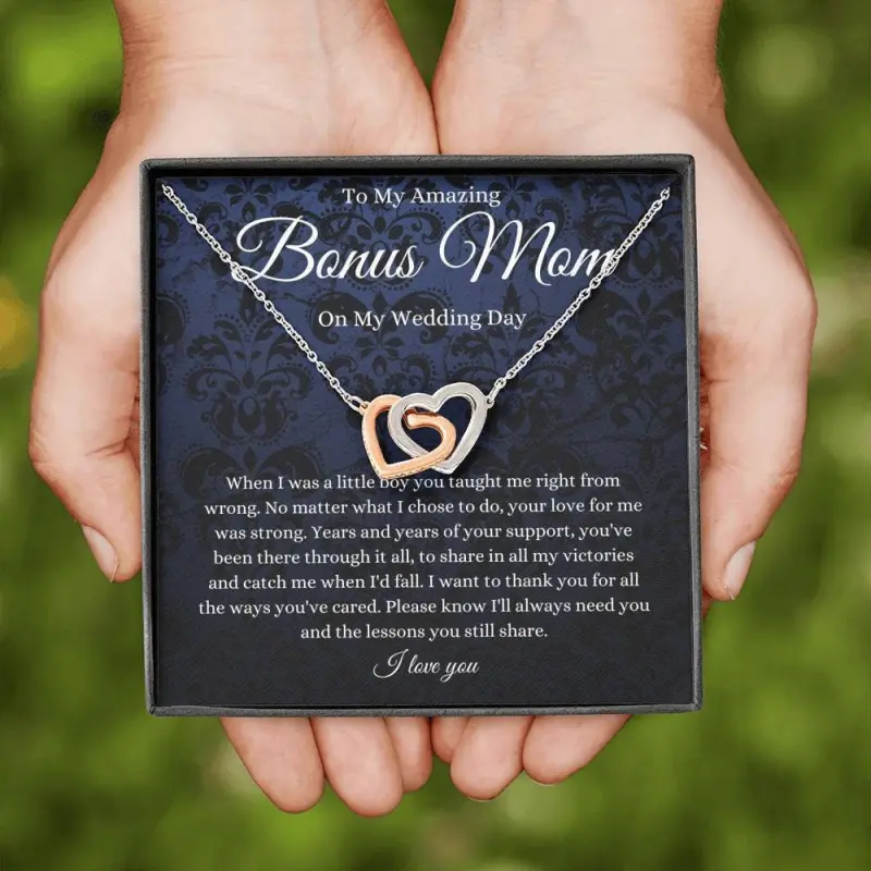 Interlocking Hearts To Bonus Mom On My Wedding Day Stepmother Of The Groom From Stepson To Stepmother Of The Groom Necklace From Groom