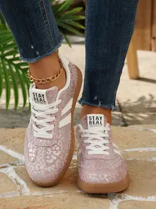 Women's Leopard Print Sequins Flat Casual Shoes, Spring & Fall New Vintage Fashion Non-Slip Walking Shoes, Comfortable Lightweight