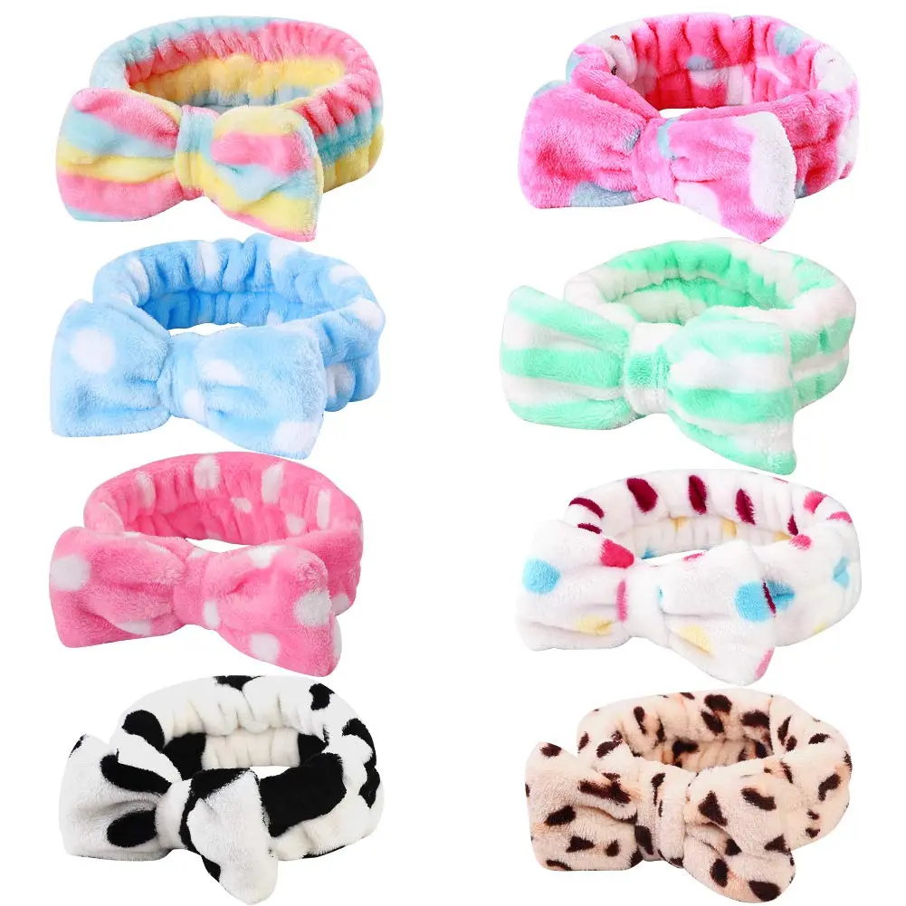 Hishexin 8 Pack Spa Headbands for Women, Soft Bow Skincare Headband for Washing Face, Skincare, Salon & Makeup, Bulk Spa Party Favors, Ideal Christmas Gifts or Stocking Stuffers for Teen Girls