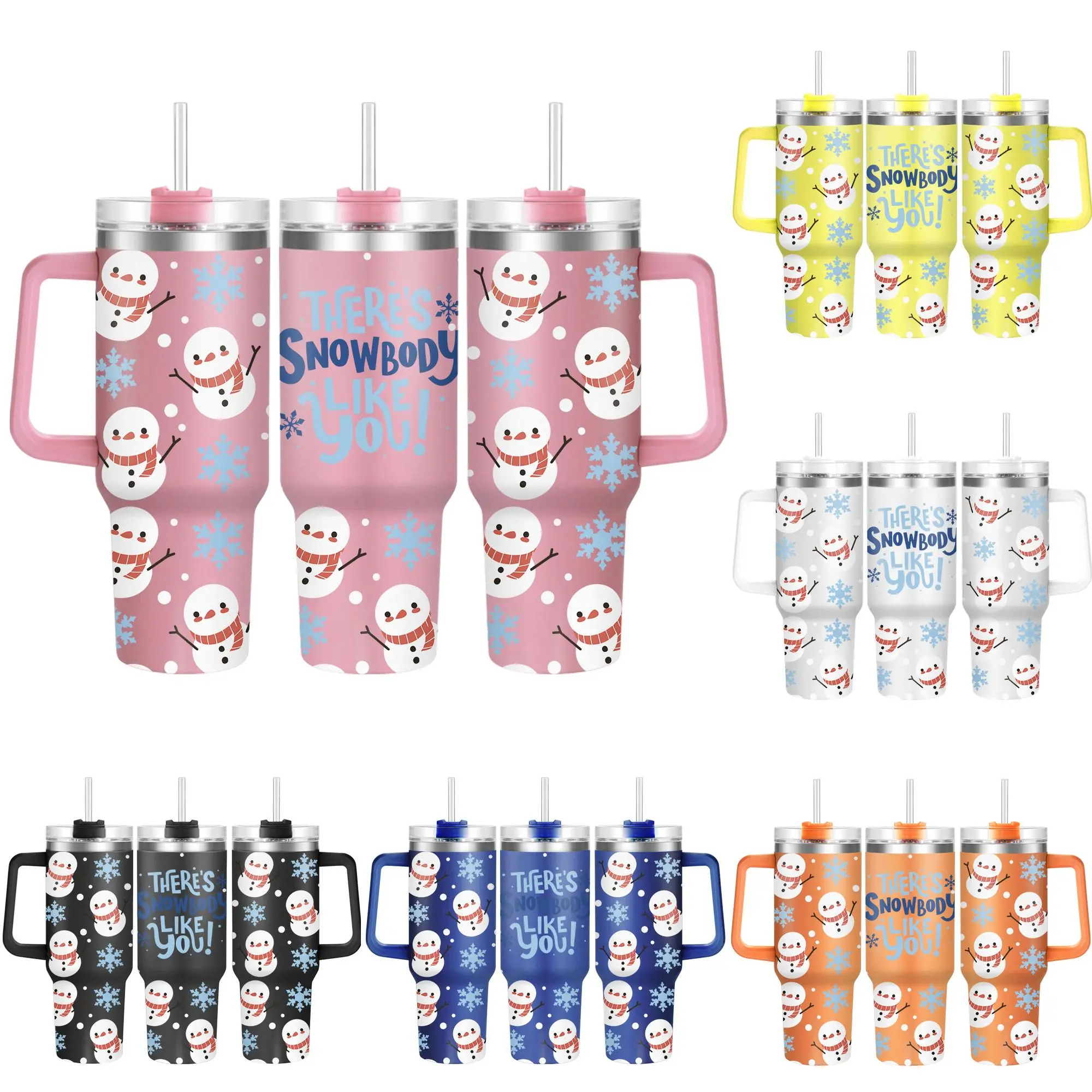 40oz Snowman Pattern Tumbler, 1 Count Stainless Steel Water Bottle with Lid, Drinking Cup for Home Office School, Gift for Friend & Family, Drinkware