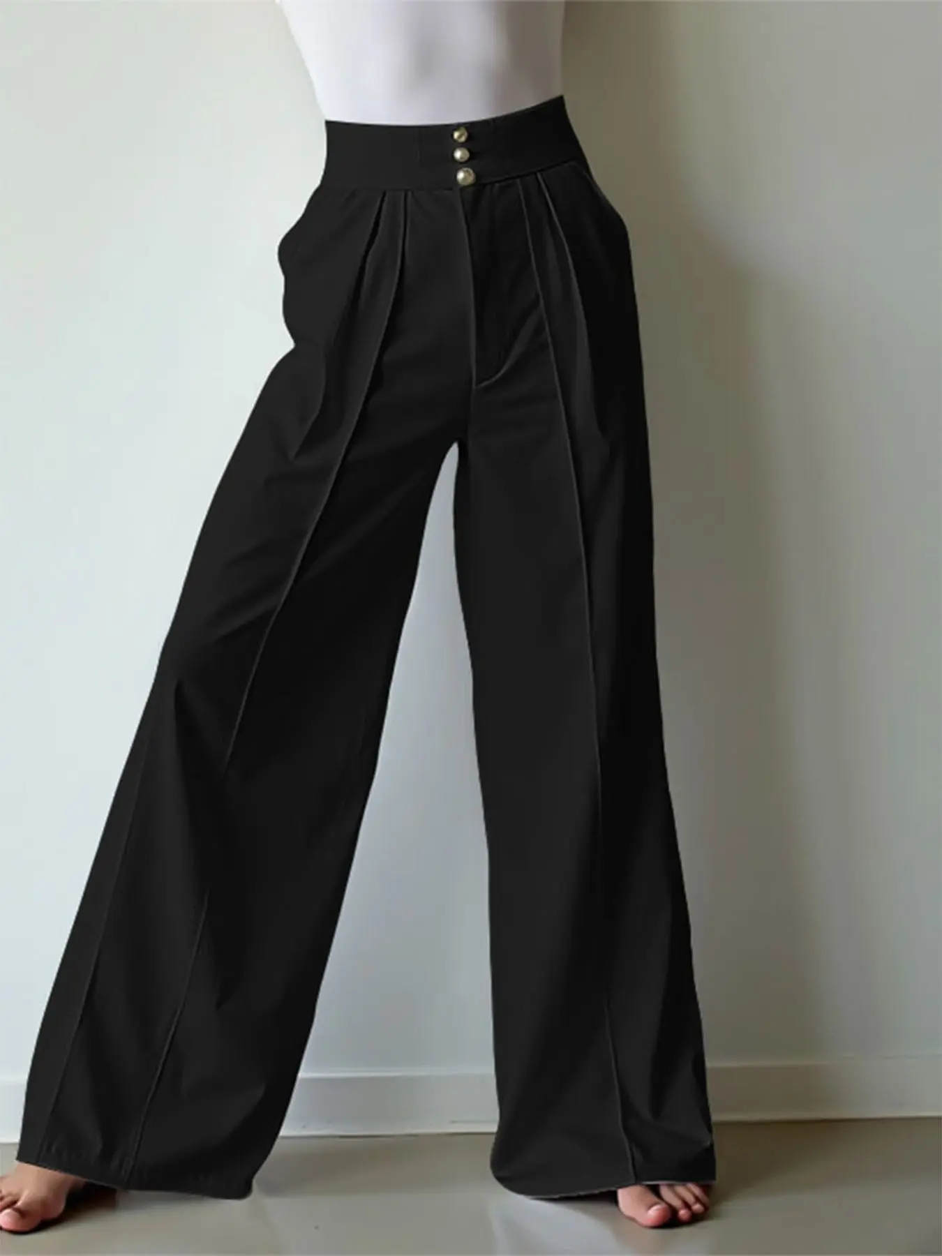 INCERUN Men's Fashion High-Waisted Metal Buckle Loose Casual Long Pants, Casual Slacks, European and American Style, Trendy and Comfortable, Perfect for Daily Wear
