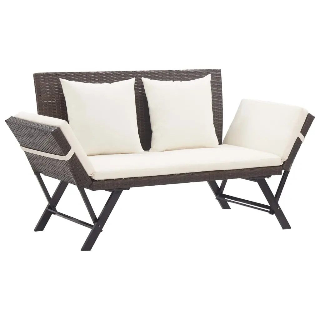 vidaXL Patio Bench, Poly Rattan Furniture with Adjustable Armrest, Outdoor Bench for Porch Courtyard Poolside Balcony, Brown Poly Rattan 46231