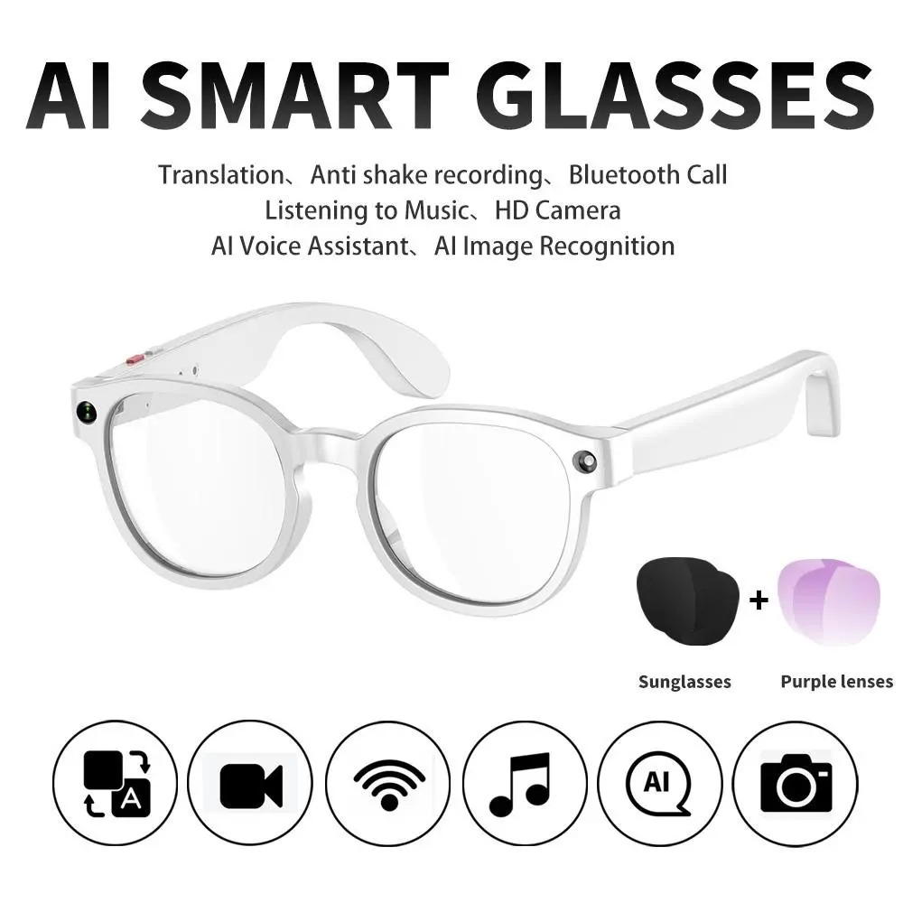 AI Multifunctional Smart Glasses with 3 Lenses - Wireless Recording, HD Calls, Music Playback, Real-Time Translation, Image Recognition Wearable Video Goggles for Daily Use