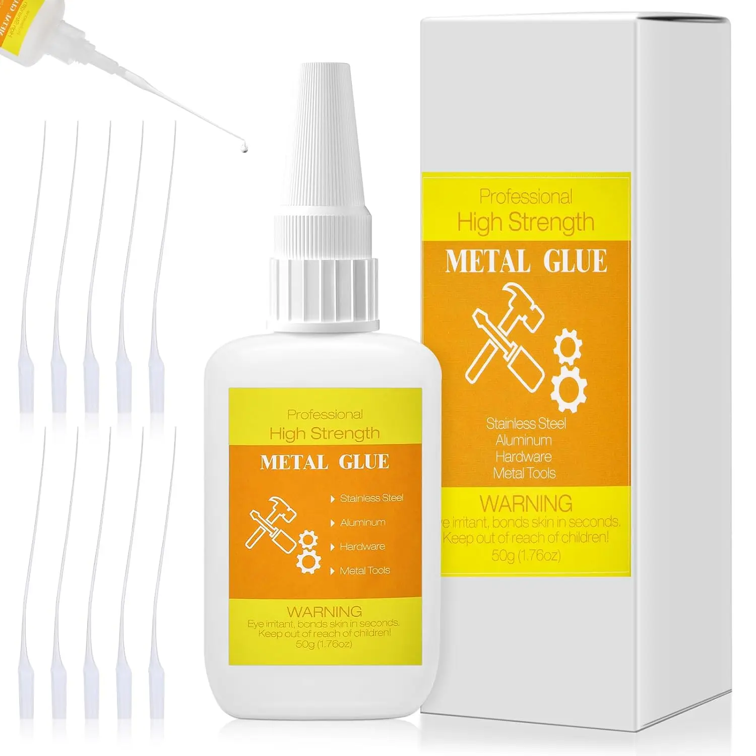 50g Metal Glue, Strong Instant Adhesive Metal Glue Heavy Duty Waterproof Super Glue Bonding for Metal to Metal, Metal and Stone, Stainless Steel, Aluminum, Glass, Jewelry Tools Repair DIY Crafts