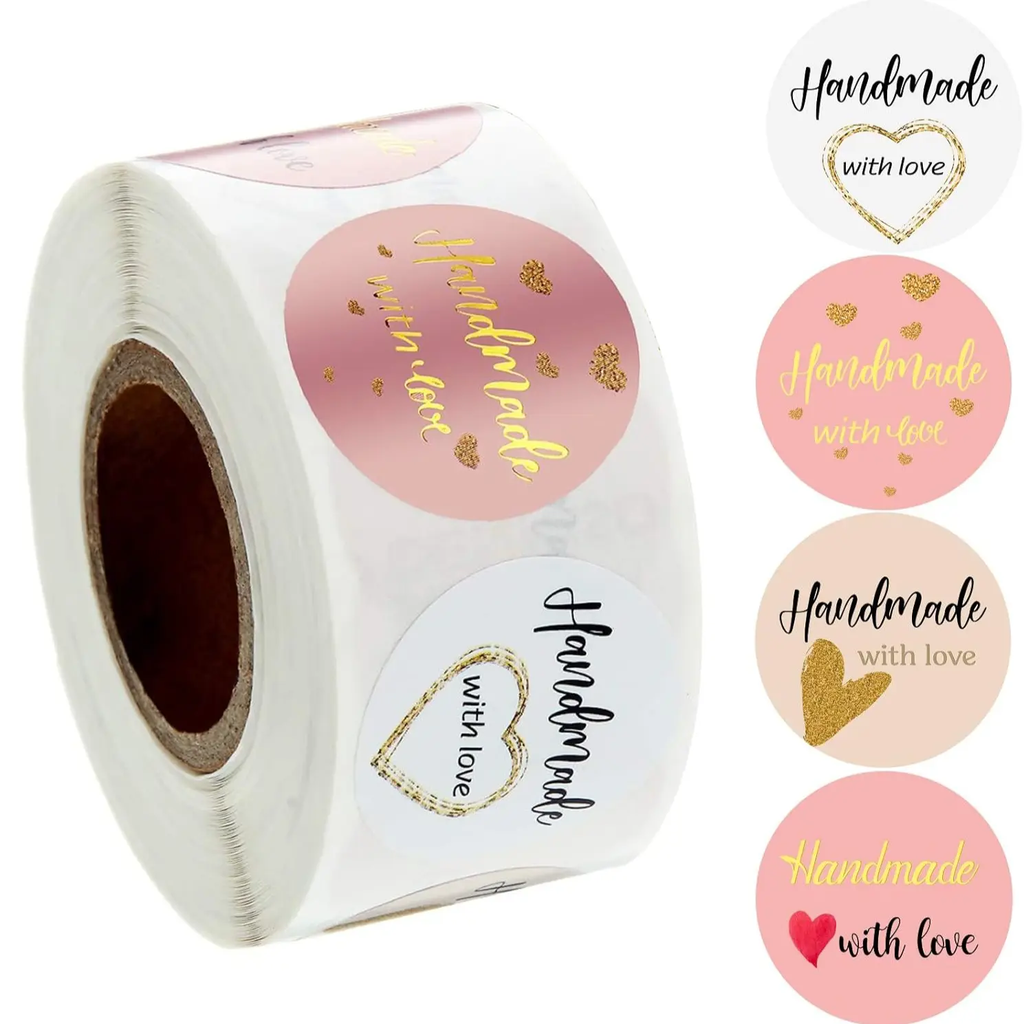 500 Gold Foil Stickers with Love, Handmade Seals for Wedding Birthday Party Gifts, 1 Inch Adhesive Labels for Cake Bakery Coffee Shop, Decorative Labels