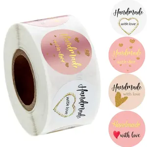 500 Gold Foil Stickers with Love, Handmade Seals for Wedding Birthday Party Gifts, 1 Inch Adhesive Labels for Cake Bakery Coffee Shop